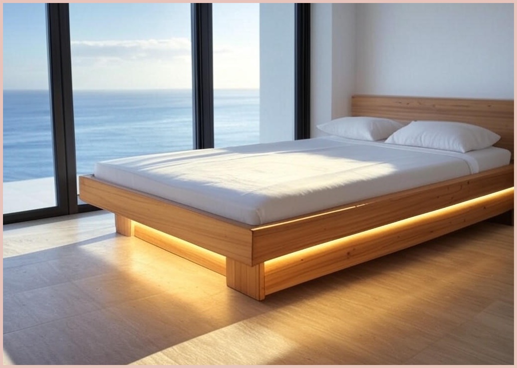 오션가구 로이 LED 조명 수납침대 프레임, 원목(고무나무) - 이미지 1