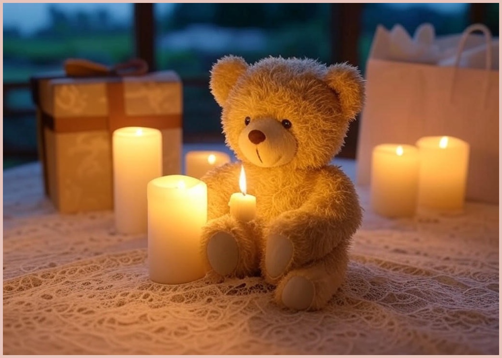 웨딩 베어 캔들 세트 (캔들 받침, 선물포장, 쇼핑백) - 이미지 1