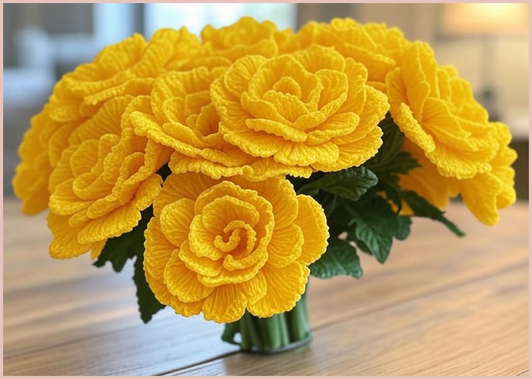 크르디니스 DIY 시들지 않는 뜨개 꽃 다발 졸업 크리스마스 기념일 선물, 1개, 옐로우